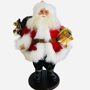 Vintage Winward Santa Claus With Toy Bag Standing On Wood Base 18" High